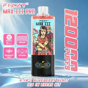 Fizzy Max III Pro 120K 120000 Puffs 6-in-1 Switchable Flavor Disposable Vape render view 3 for wholesale product gallery.