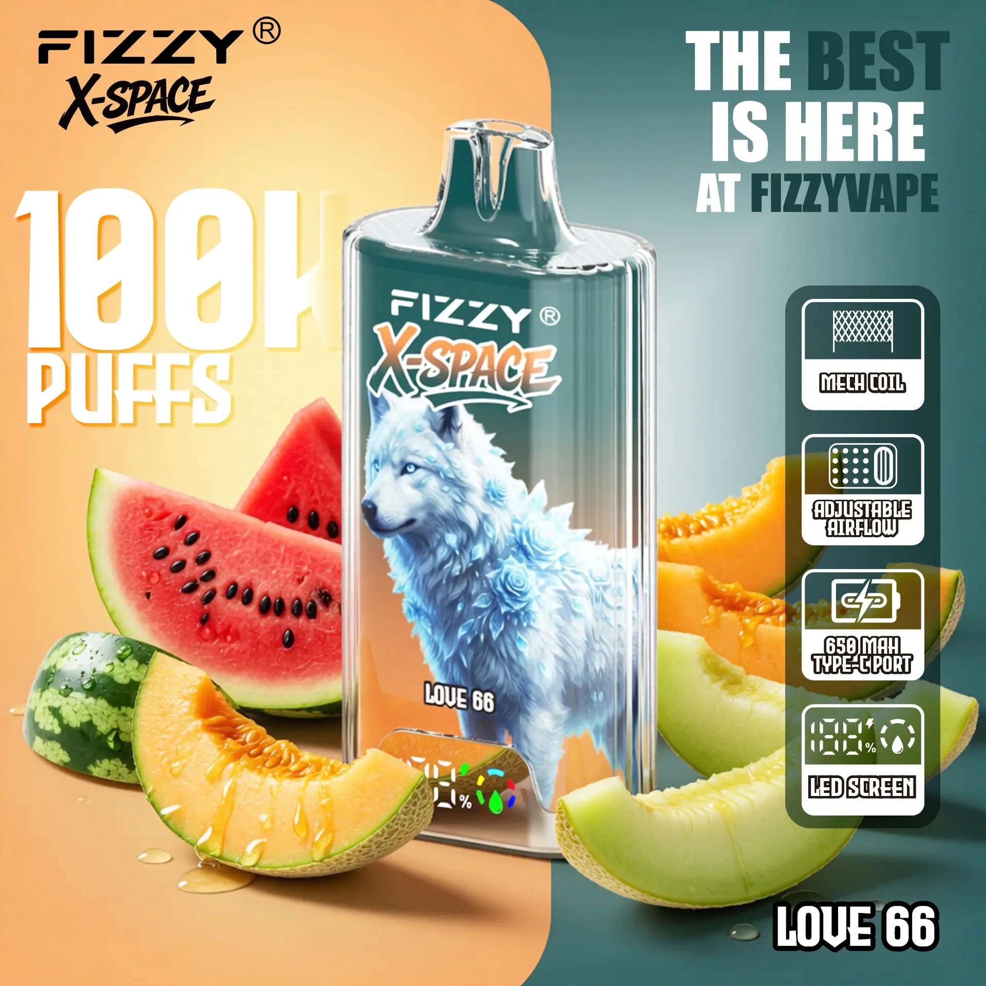 Fizzy X-Space 100K 100000 Puffs Disposable Vape flavor: Love 66 single flavor photo.