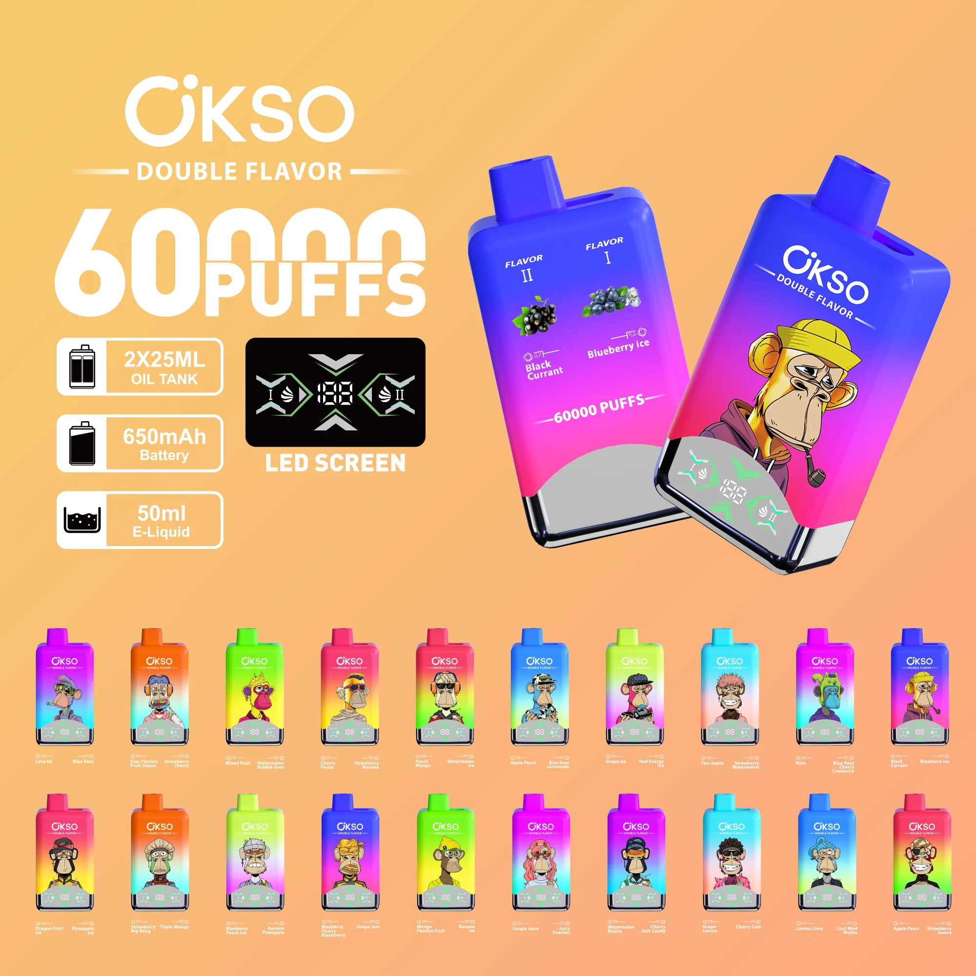 OKSO Double Flavor 60K 60000 Puffs Dual Flavor Disposable Vape