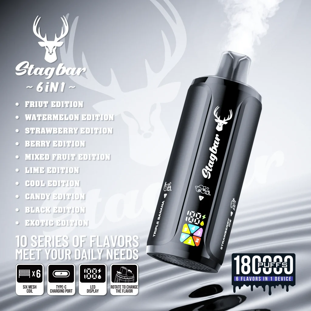 StagBar 6IN1 180K Puffs Disposable Vape render.