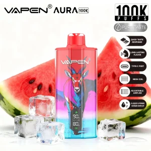 VAPEN AURA 100000 Puffs Disposable Vape flavor: Watermelon Ice — single flavor product photo for wholesale ordering.