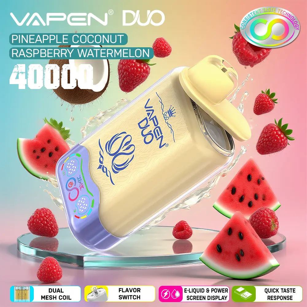 VAPEN DUO 2IN1 40000 Puffs Disposable Vape flavor: Pineapple Coconut & Raspberry Watermelon — single flavor product photo for wholesale ordering.