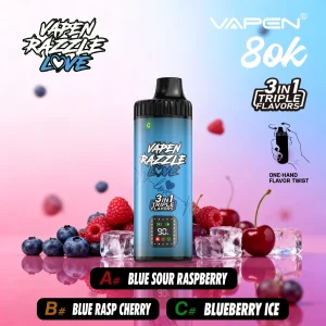 VAPEN RAZZLE 80K 3IN1 Disposable Vape flavor: Blue Berry Fusion — single flavor product photo for wholesale ordering.