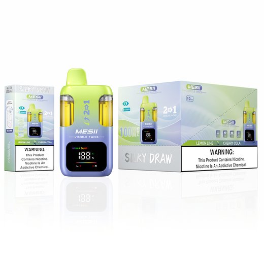 Mesii Visible Twins 100K 100000 Puffs 2in1 Disposable Vape - packaging showing Banana Taffy / Strawberry Shake flavor box for wholesale gallery.
