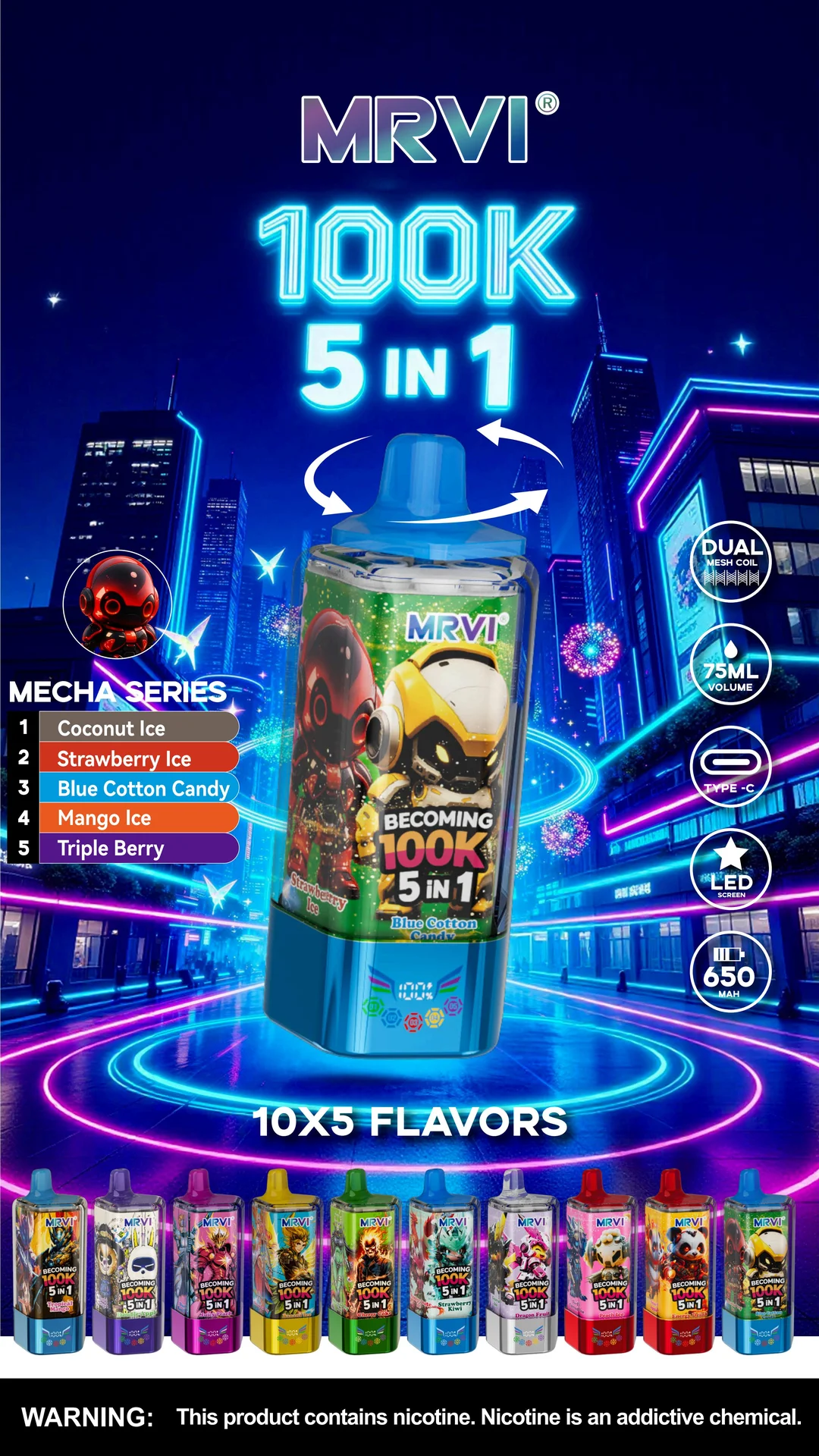 MRVI Becoming 100K 5in1 Disposable Vape 6 MRVI Becoming 100K vape wholesale - MRVI Becoming 100K 5in1 Disposable Vape retail packaging, view 8.