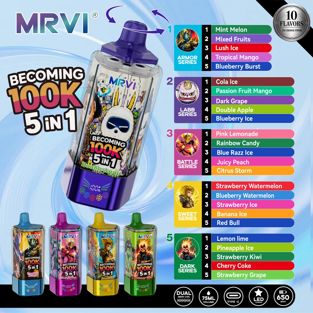 MRVI Becoming 100K 5in1 Disposable Vape 3 MRVI Becoming 100K vape wholesale - MRVI Becoming 100K 5in1 Disposable Vape retail packaging, view 11.