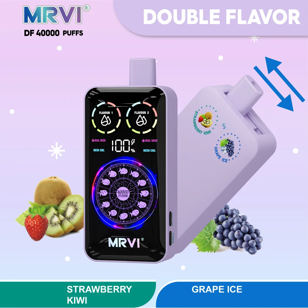 MRVI DF 40000 2in1 Disposable Vape 5 MRVI DF 40000 vape wholesale - MRVI DF 40000 2in1 Disposable Vape flavor: Strawberry Kiwi / Grape Ice.
